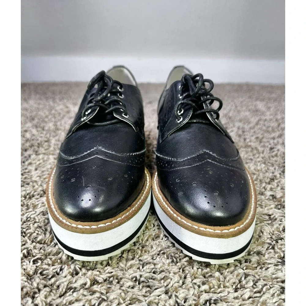 Shellys London Emma Black Leather Platform Oxfords Womens Size 9 EUR 40 Shoes